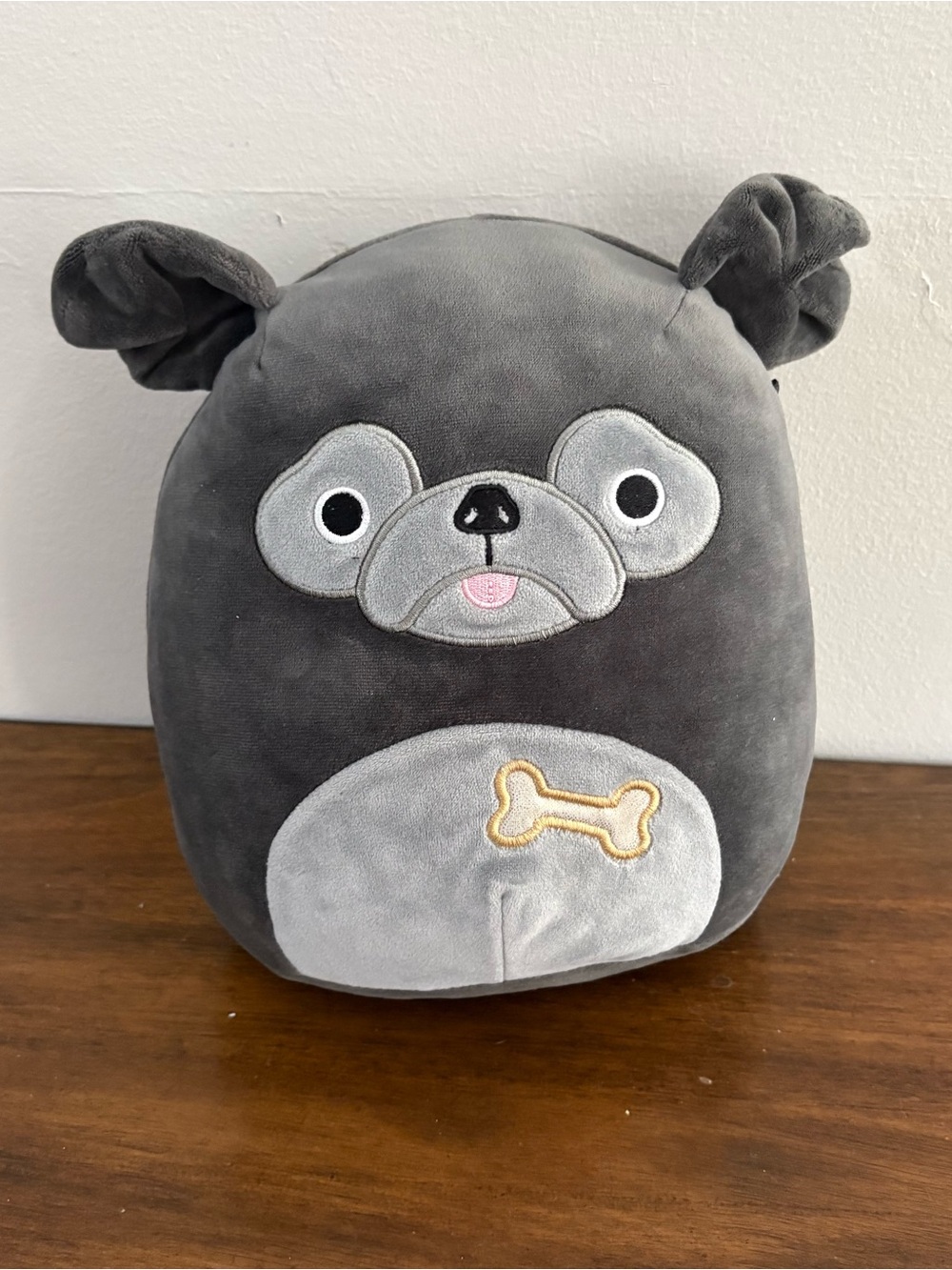 Squishmallows 8” Plush Pug Dog Grey With Bone Soft Toy Bongo Stuffed Animal